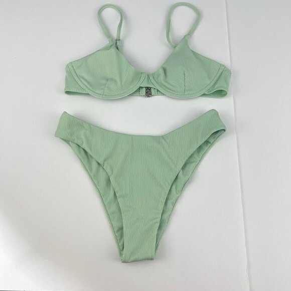Shein  Green Ribbed  Underwire Bikini Swimsuit M NWT - Picture 1 of 6